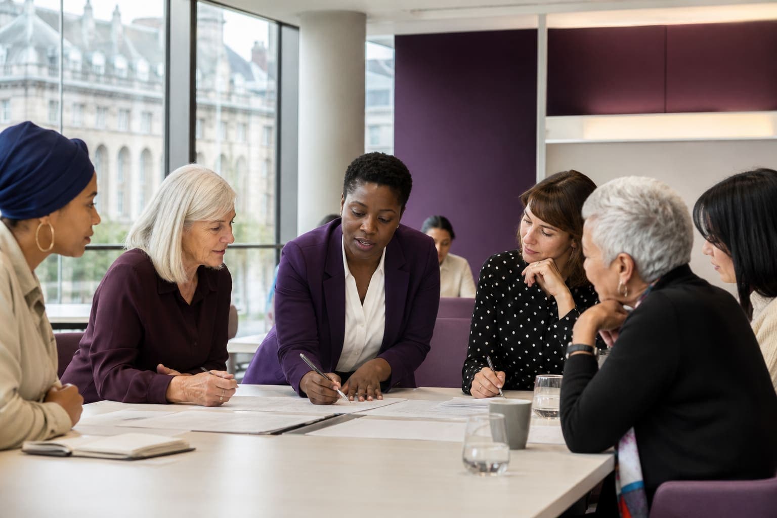 Partners collaborating around a meeting table